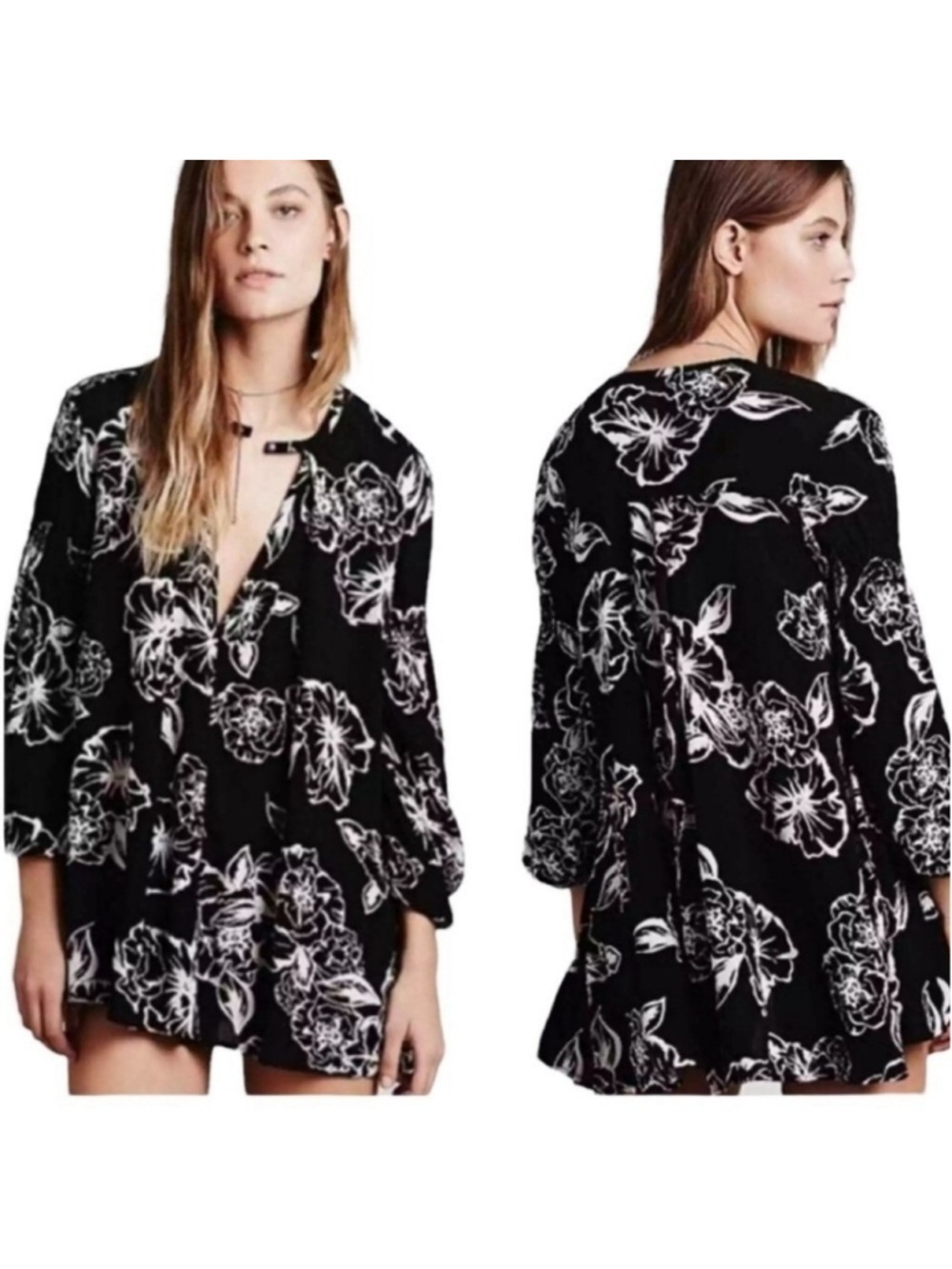 Free People Black Foil Floral Swing Dress Women's Size XSmall - Picture 2 of 12